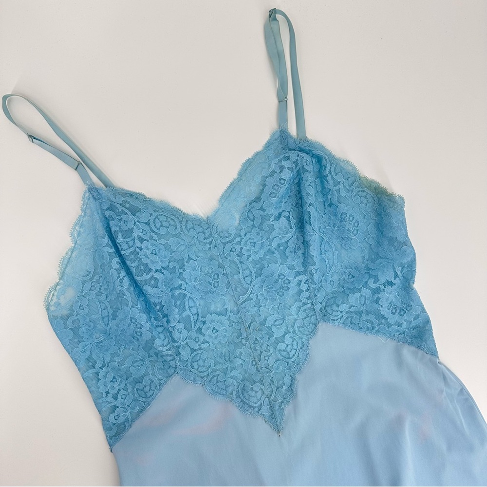 Vintage Full Slip Dress Blue Womens Size 34 Lace Nylon Boudoir Flirty Sexy - Picture 7 of 14